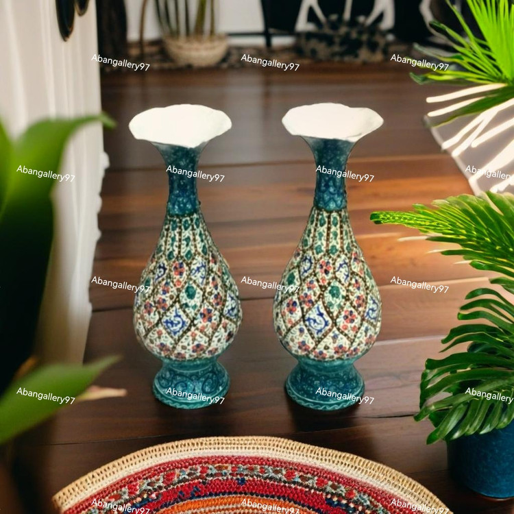 گلدان مسی میناکاری جفتی