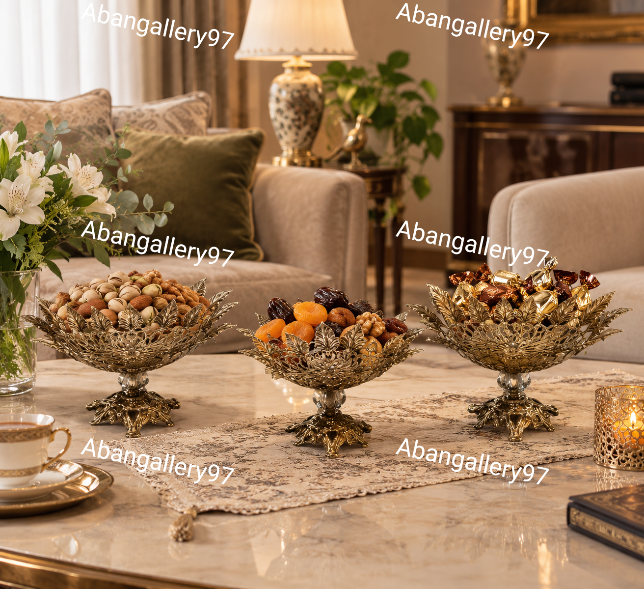 سرویس پذیرایی 3 تکه برنجی درجه1