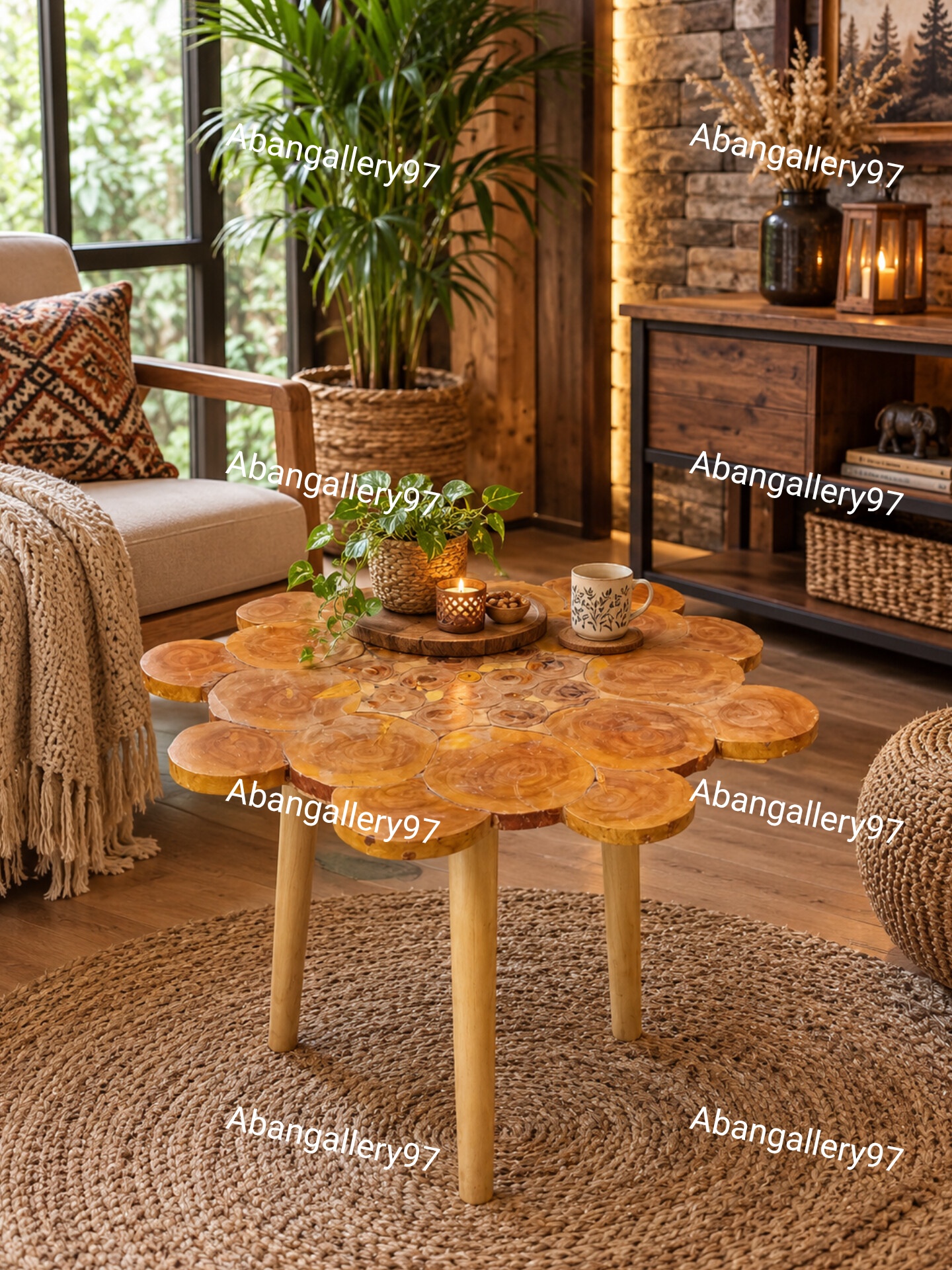 میز گرد چوبی روستیک