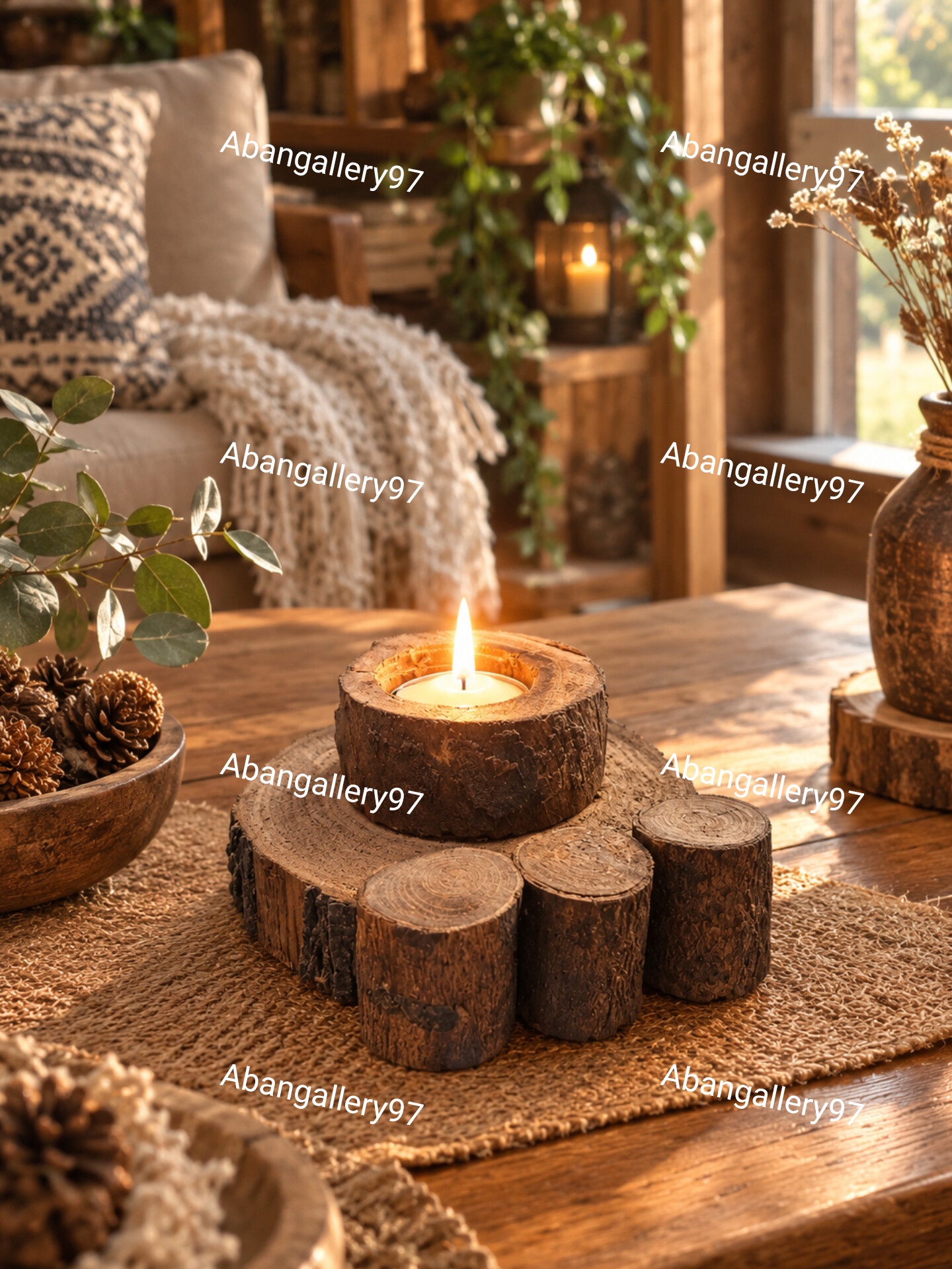 جا شمعی چوبی روستیک